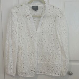 White Eyelet V Neck Blouse